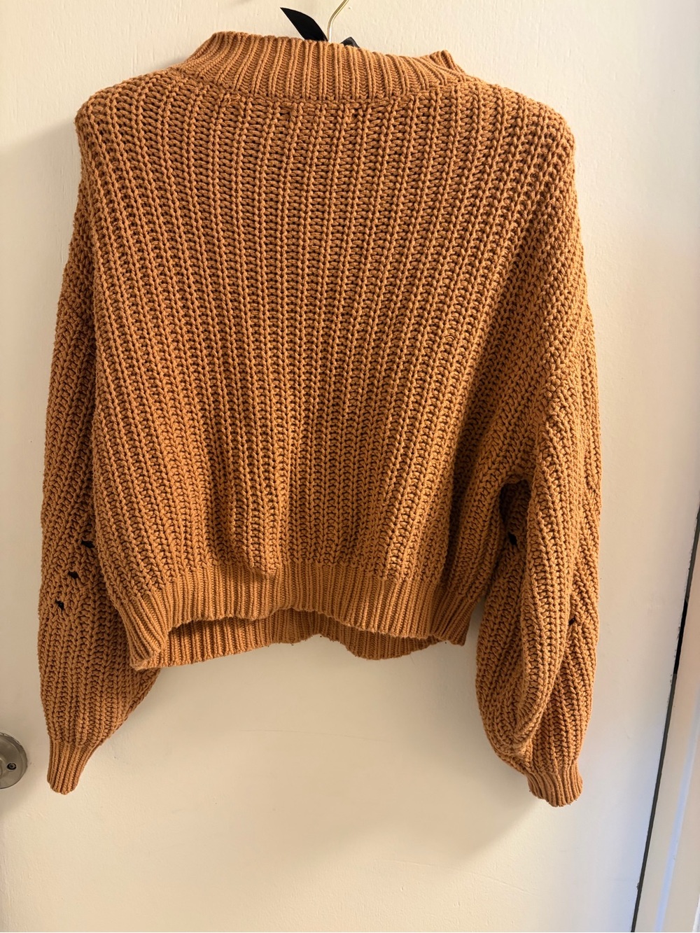 BP Nordstrom Cognac Cable Knit Balloon Sleeve Mock Neck Sweater Camel XS - Picture 4 of 6